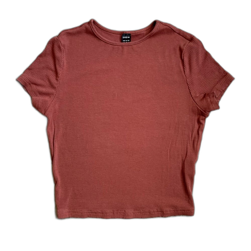 SHEIN Rust Ribbed Short Sleeve Tee